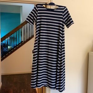 Sweet Salt - S navy blue and white striped midi dress EUC pockets
